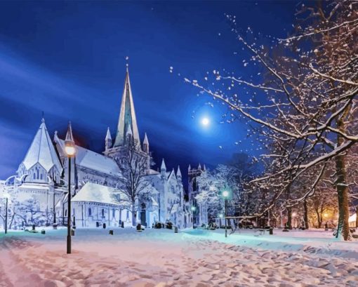 Snowy Nidaros Cathedral Diamond Painting