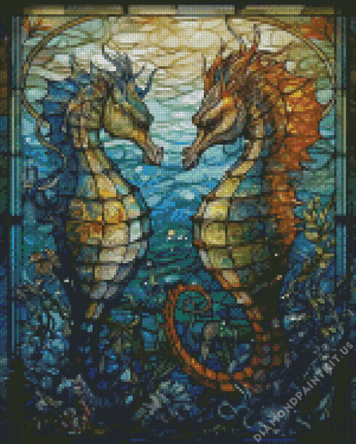 Stained Glass Seahorses Diamond Painting