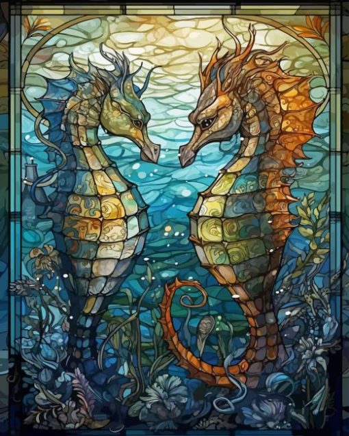 Stained Glass Seahorses Diamond Painting