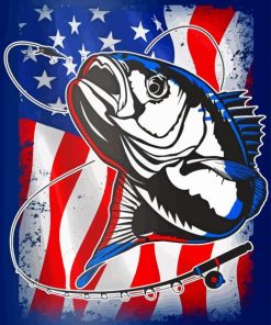 USA Flag Bass Fish Diamond Painting