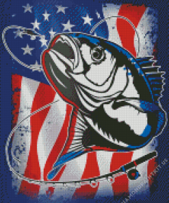 USA Flag Bass Fish Diamond Painting