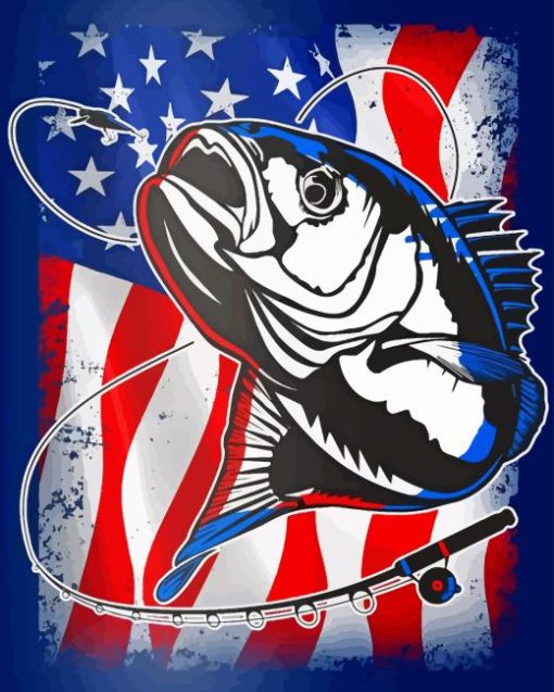 USA Flag Bass Fish Diamond Painting