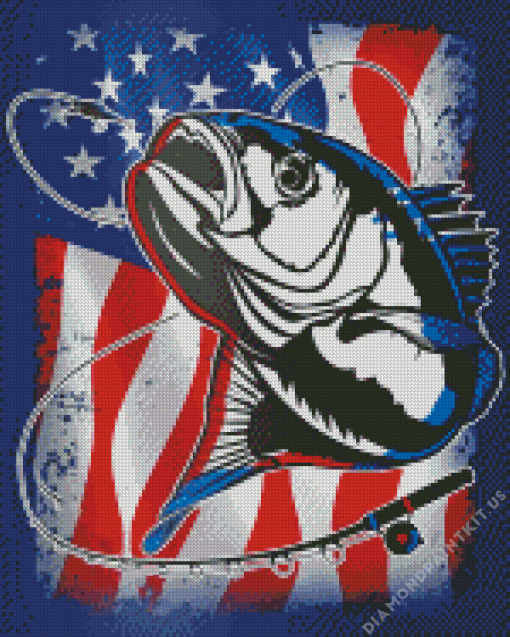 USA Flag Bass Fish Diamond Painting