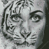 Black And White Tiger with Woman Diamond Painting