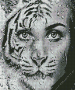 Black And White Tiger with Woman Diamond Painting