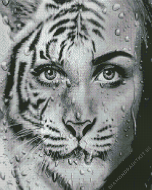 Black And White Tiger with Woman Diamond Painting