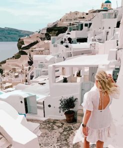 Blonde Girl In Santorini Diamond Painting