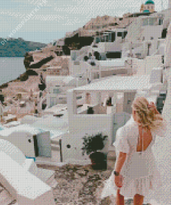 Blonde Girl In Santorini Diamond Painting