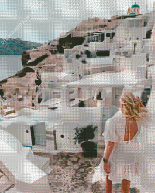 Blonde Girl In Santorini Diamond Painting