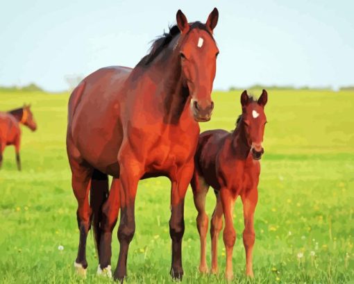 Brown Horse With Foal Diamond Painting