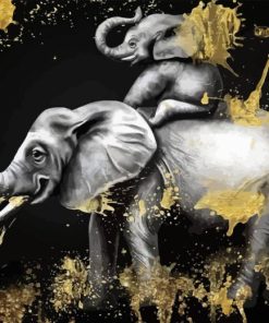 Gold And Black Elephants Diamond Painting