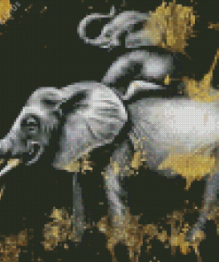 Gold And Black Elephants Diamond Painting