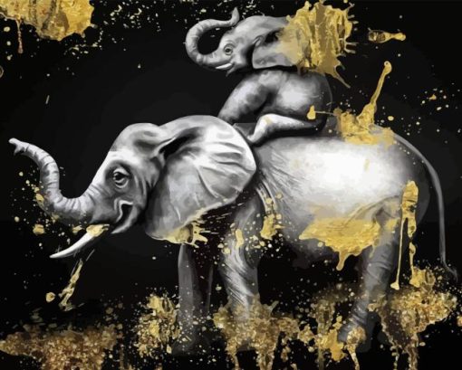 Gold And Black Elephants Diamond Painting