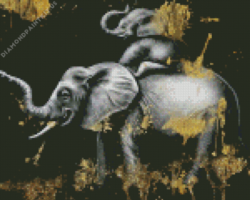 Gold And Black Elephants Diamond Painting