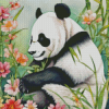 Panda And Flowers Diamond Painting