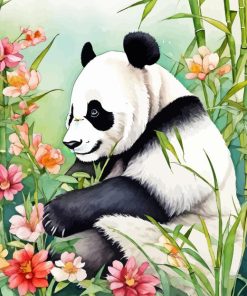 Panda And Flowers Diamond Painting