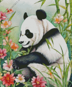 Panda And Flowers Diamond Painting