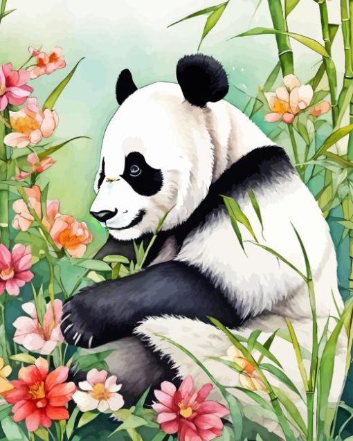 Panda And Flowers Diamond Painting