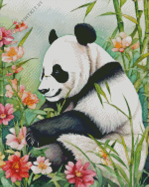 Panda And Flowers Diamond Painting