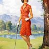 Vintage Girl Golfer Diamond Painting