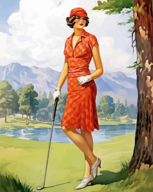 Vintage Girl Golfer Diamond Painting