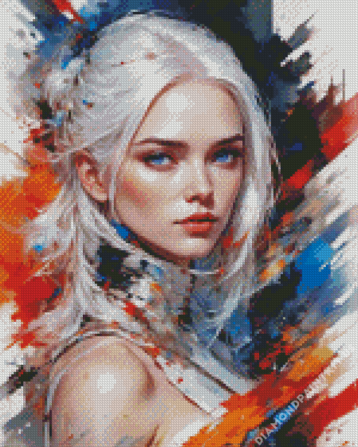 Woman With White Hair Diamond Painting