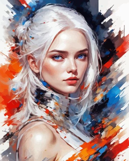 Woman With White Hair Diamond Painting