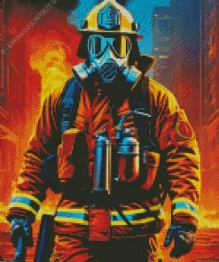 Fire Fighter In Gas Mask Diamond Painting