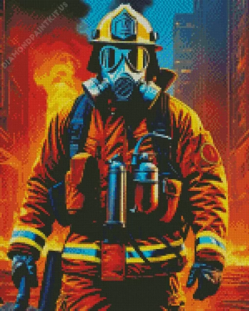 Fire Fighter In Gas Mask Diamond Painting