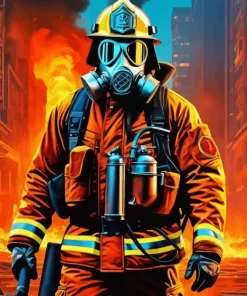 Fire Fighter In Gas Mask Diamond Painting