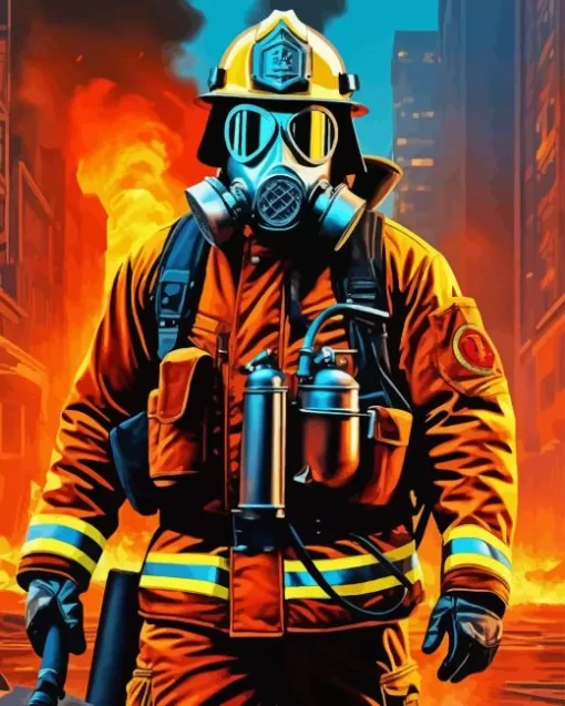 Fire Fighter In Gas Mask Diamond Painting