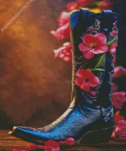 Pink Flowers Cowgirl Boot Diamond Painting