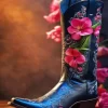 Pink Flowers Cowgirl Boot Diamond Painting