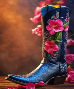 Pink Flowers Cowgirl Boot Diamond Painting