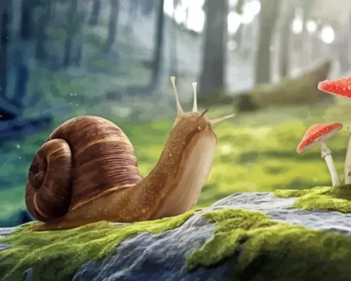 Mushroom And Snail in Nature Diamond Painting