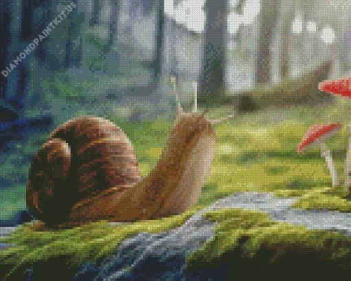 Mushroom And Snail in Nature Diamond Painting