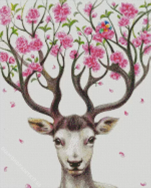 Pink Floral Antlers Deer Diamond Painting