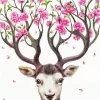 Pink Floral Antlers Deer Diamond Painting