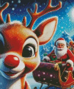 Rudolph The Red Nosed Reindeer Cartoon Diamond Painting