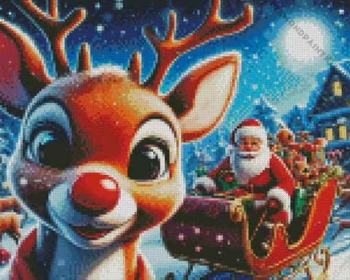 Rudolph The Red Nosed Reindeer Cartoon Diamond Painting