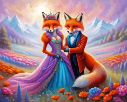 Fox Couple Wedding Diamond Painting