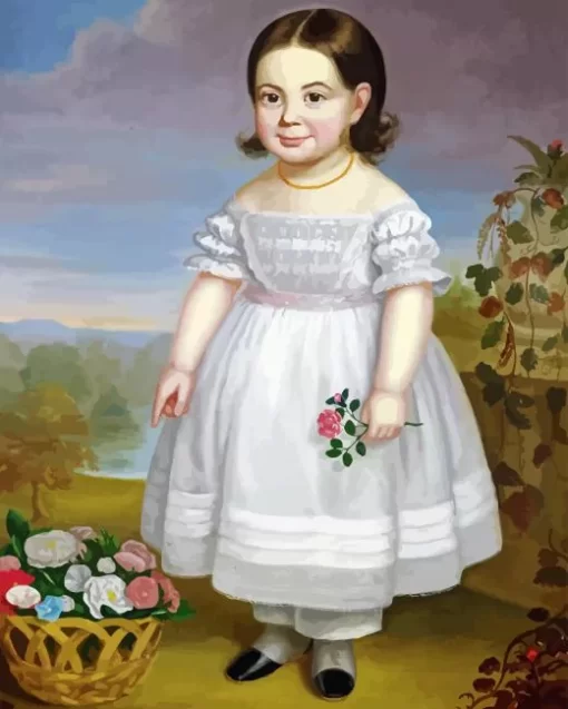 Girl With Flowers Basket Diamond Painting