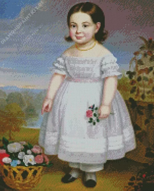 Girl With Flowers Basket Diamond Painting