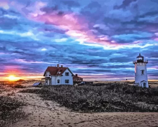 Race Point Lighthouse with Sunset Diamond Painting