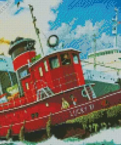 Red Tugboat Diamond Painting