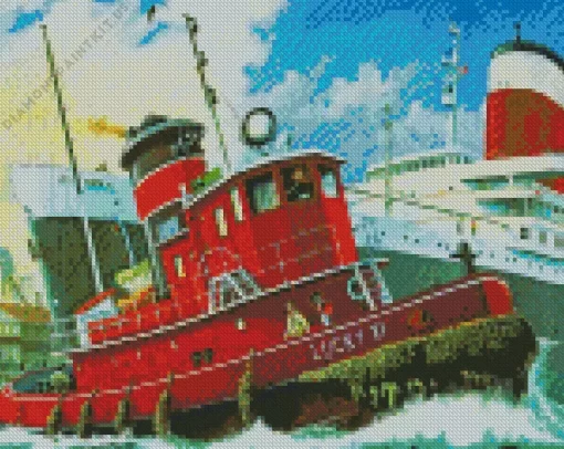 Red Tugboat Diamond Painting