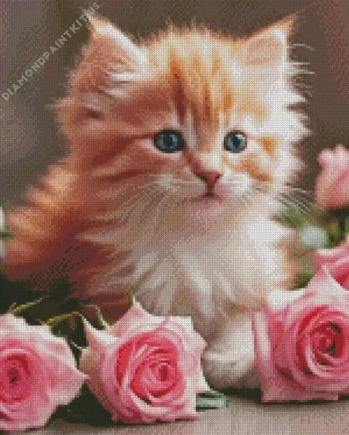 Roses And Cat Diamond Painting