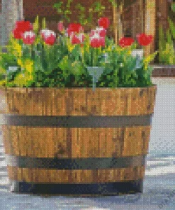 Red Tulips in Barrel Diamond Painting