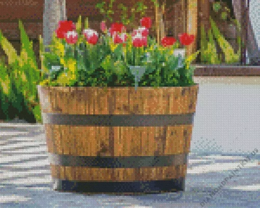 Red Tulips in Barrel Diamond Painting