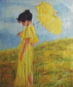 Vintage Lady With Yellow Umbrella Diamond Painting